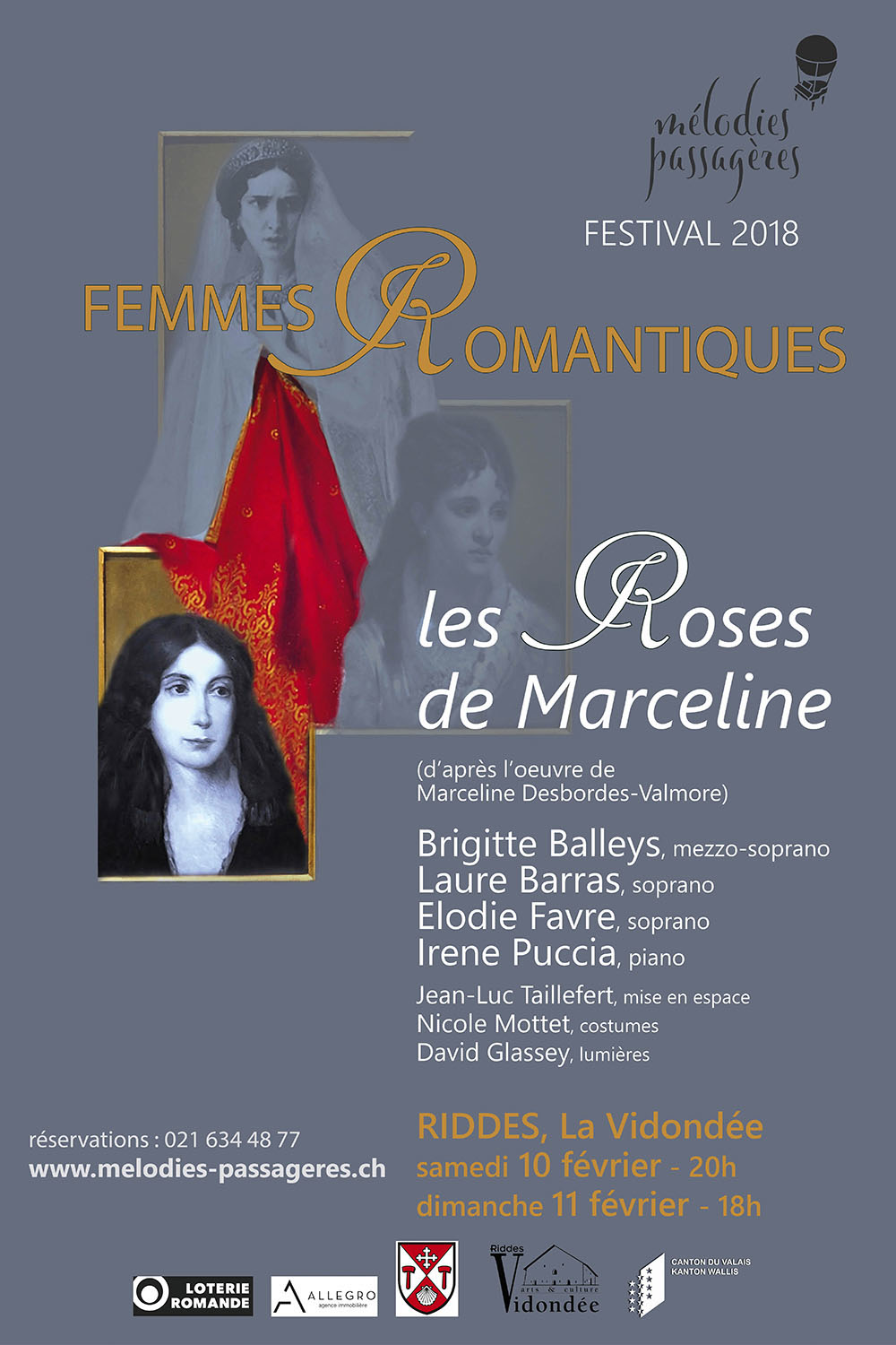  Festival  Femmes Romantiques - Concert autour de Marceline Desbordes-Valmore - j'ai voulu ce matin te rapporter des roses - Riddes-Valais-Suisse, Vidonde, les 10 et 11 fvrier 2018