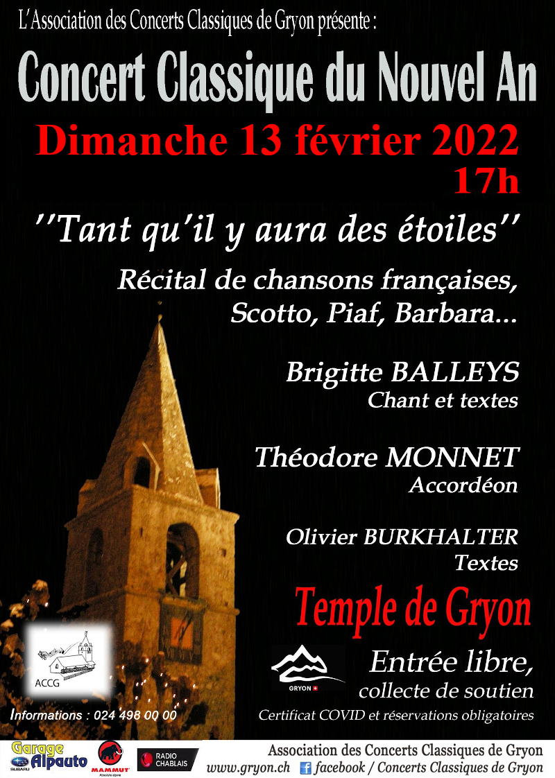 Concert Classique du Nouvel An, dimanche 13 fvrier 2022 au Temple de Gryon