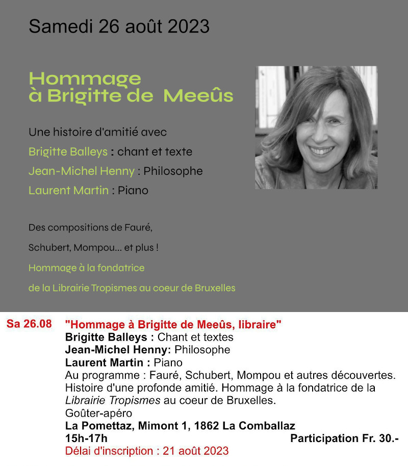 Hommage  Brigitte de Mees - Samedi 26 aot 2023, 15h-17h - CH-1862 La Comballaz